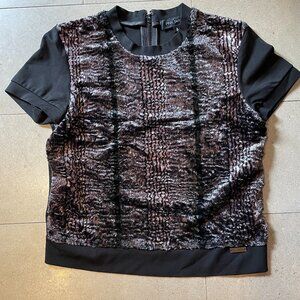 Pink Tartan short sleeve back zip top-luminescent plush velvet front panel-Small